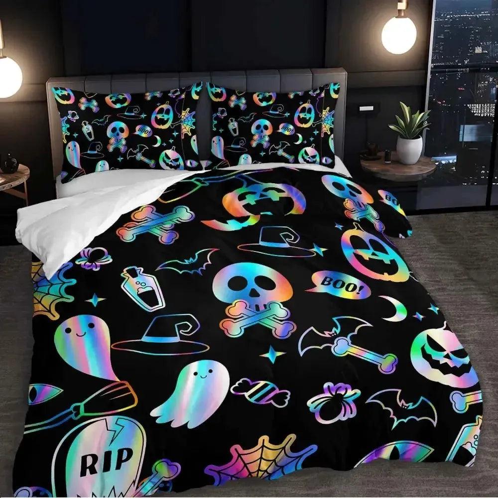 Witchy Bedding Set Colorful Halloween Duvet Cover Set for Witch Home Decr-MoonChildWorld