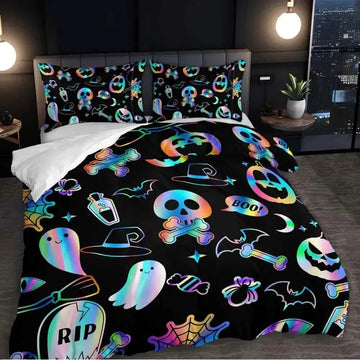 Witchy Bedding Set Colorful Halloween Duvet Cover Set for Witch Home Decr-MoonChildWorld