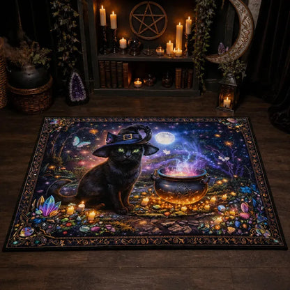 Witchy Black Cat Area Rug - Gothic Cat Carpet for Halloween Decor_mockup_2.webp