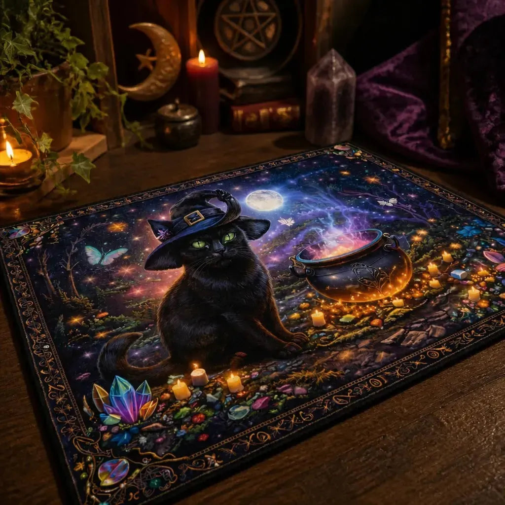 Witchy Black Cat Area Rug - Gothic Cat Carpet for Halloween Decor_mockup_3.webp