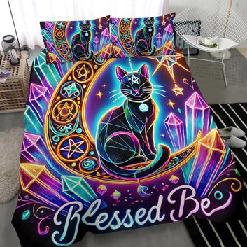 Witchy Black Cat Bedding Set Blessed Be Wicca Cat Bedding Set-MoonChildWorld