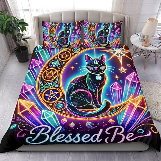 Witchy Black Cat Bedding Set Blessed Be Wicca Cat Bedding Set-MoonChildWorld