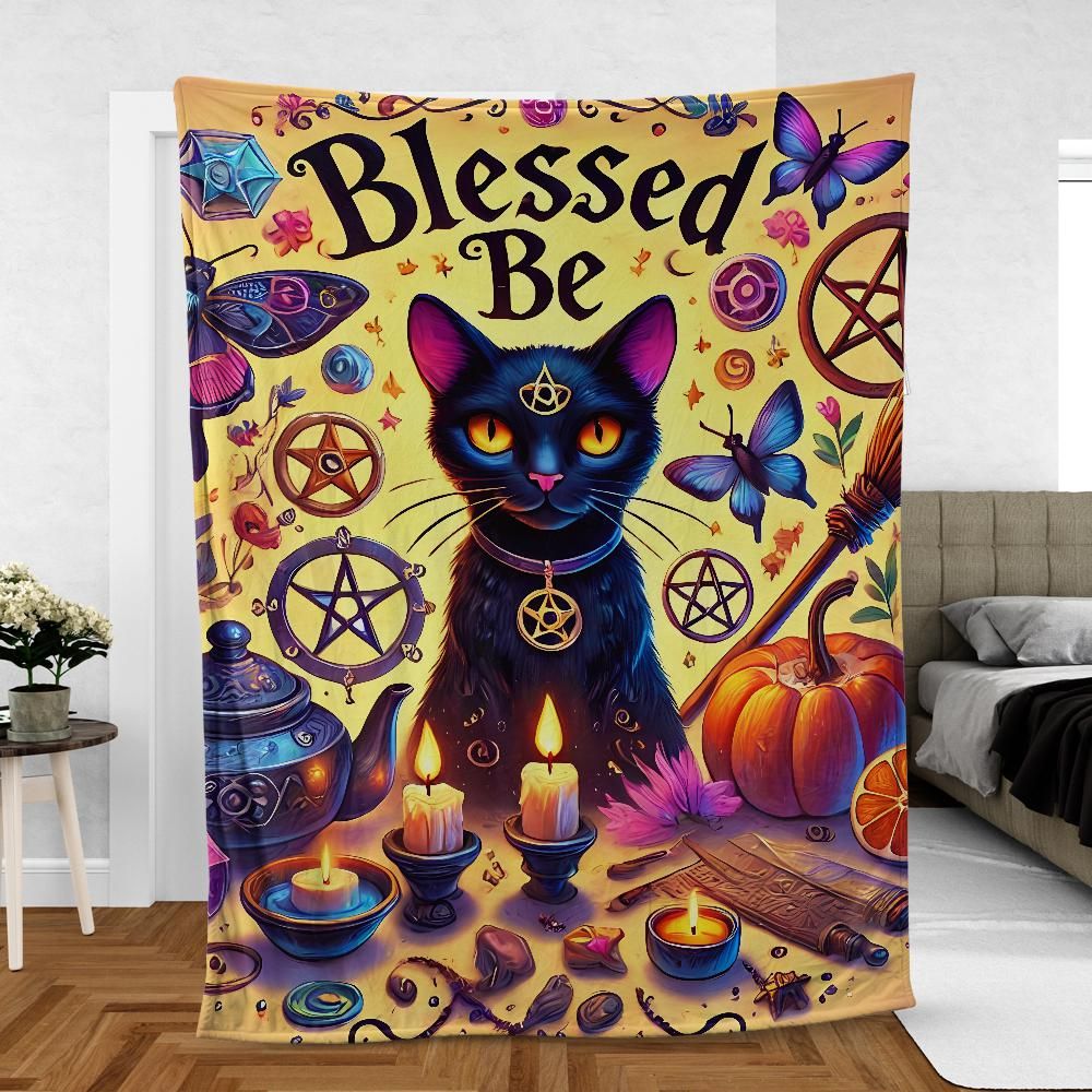 Witchy Black Cat Blanket – Enchanted Pagan Home Decor for Spellbinding Vibes-MoonChildWorld