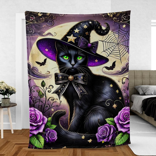 Witchy Black Cat Blanket – Enchanted Pagan Home Decor for Spellbinding Vibes-MoonChildWorld