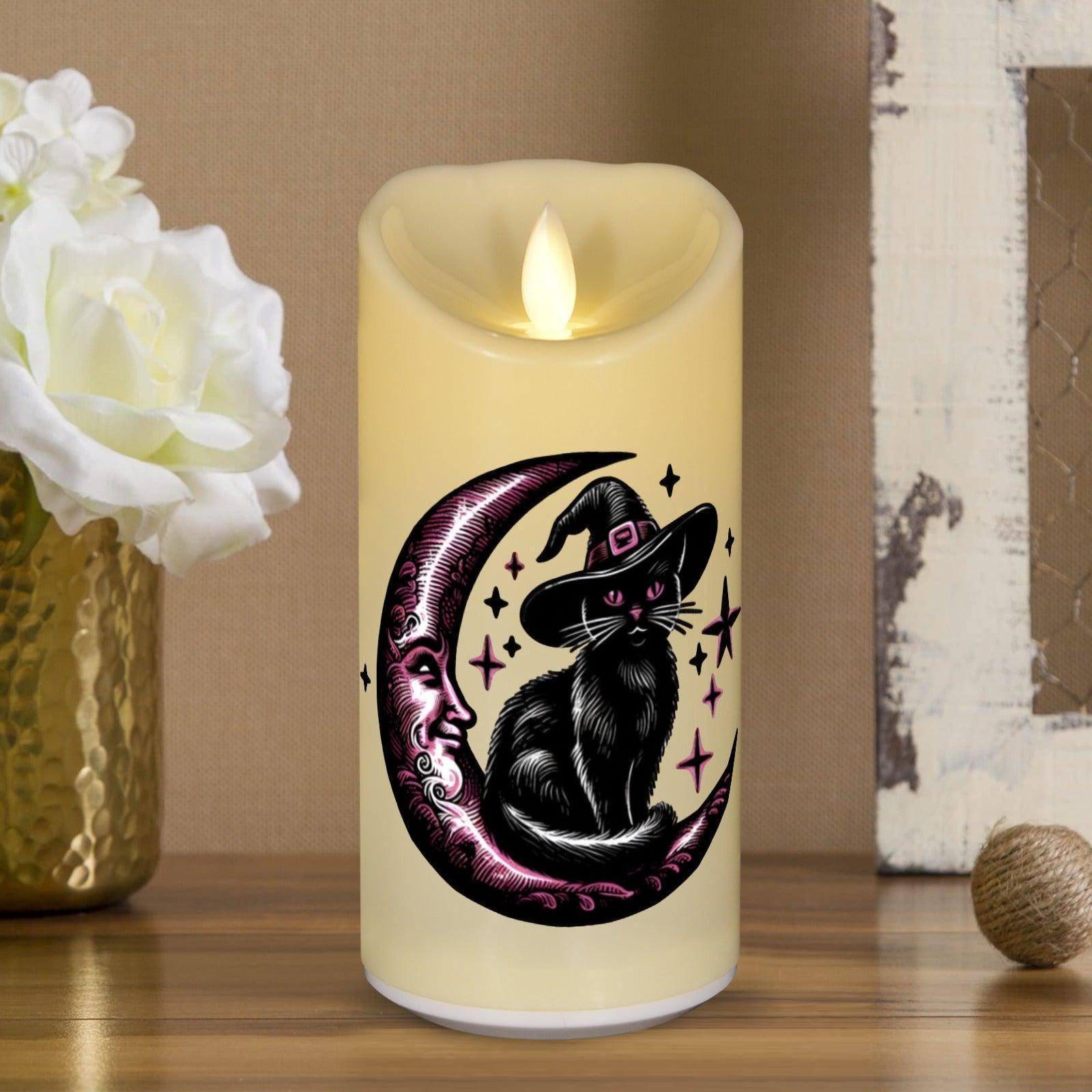 Witchy Black Cat & Crescent Moon Flameless LED Candle-MoonChildWorld