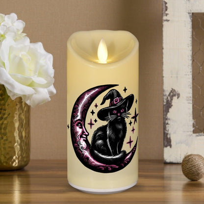 Witchy Black Cat & Crescent Moon Flameless LED Candle-MoonChildWorld