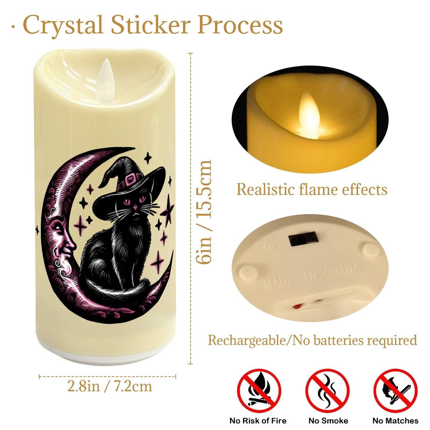 Witchy Black Cat & Crescent Moon Flameless LED Candle-MoonChildWorld