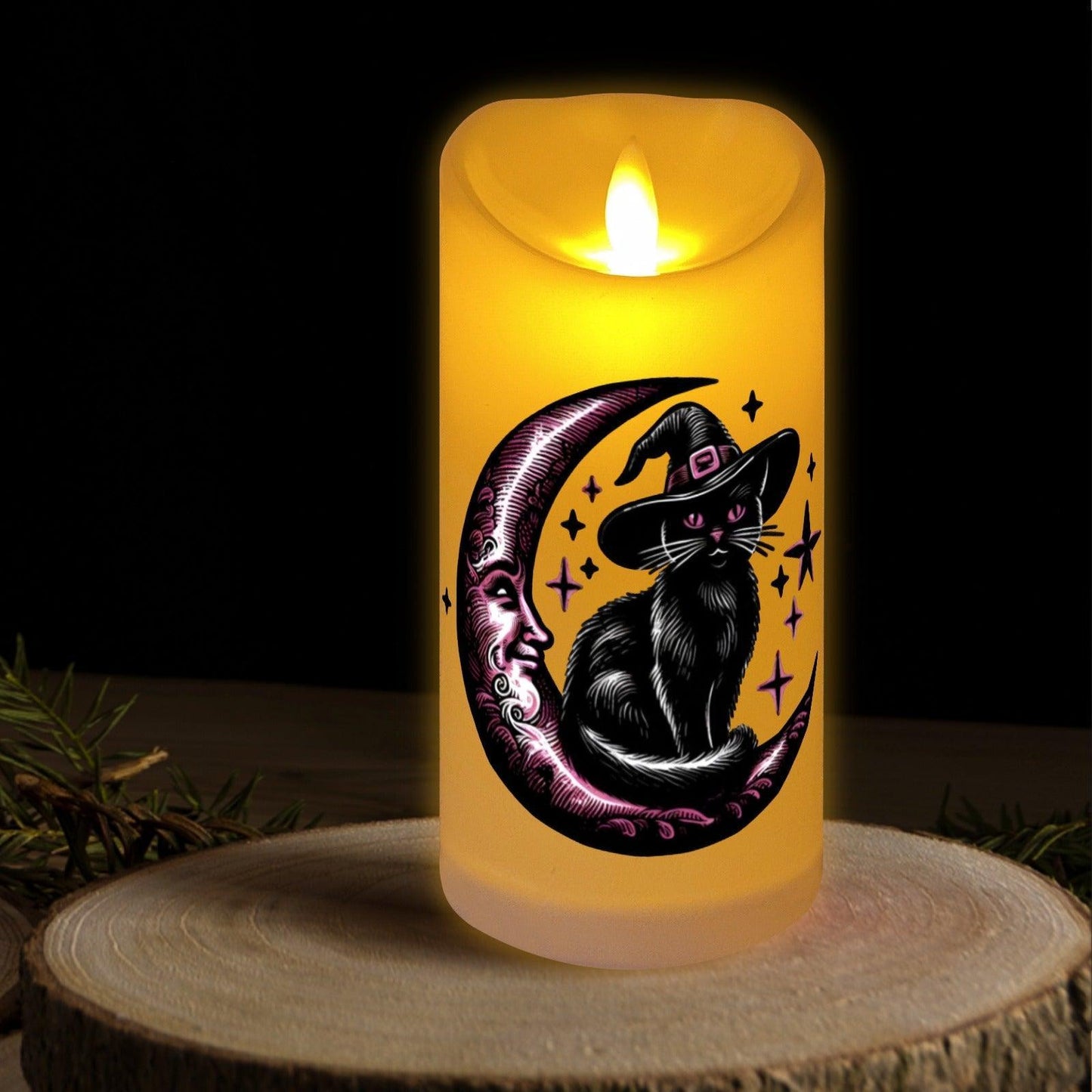 Witchy Black Cat & Crescent Moon Flameless LED Candle-MoonChildWorld