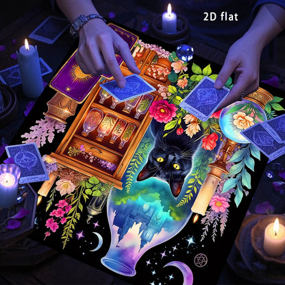 Witchy Black Cat Crystal Ball Tarot Altar Cloth-MoonChildWorld