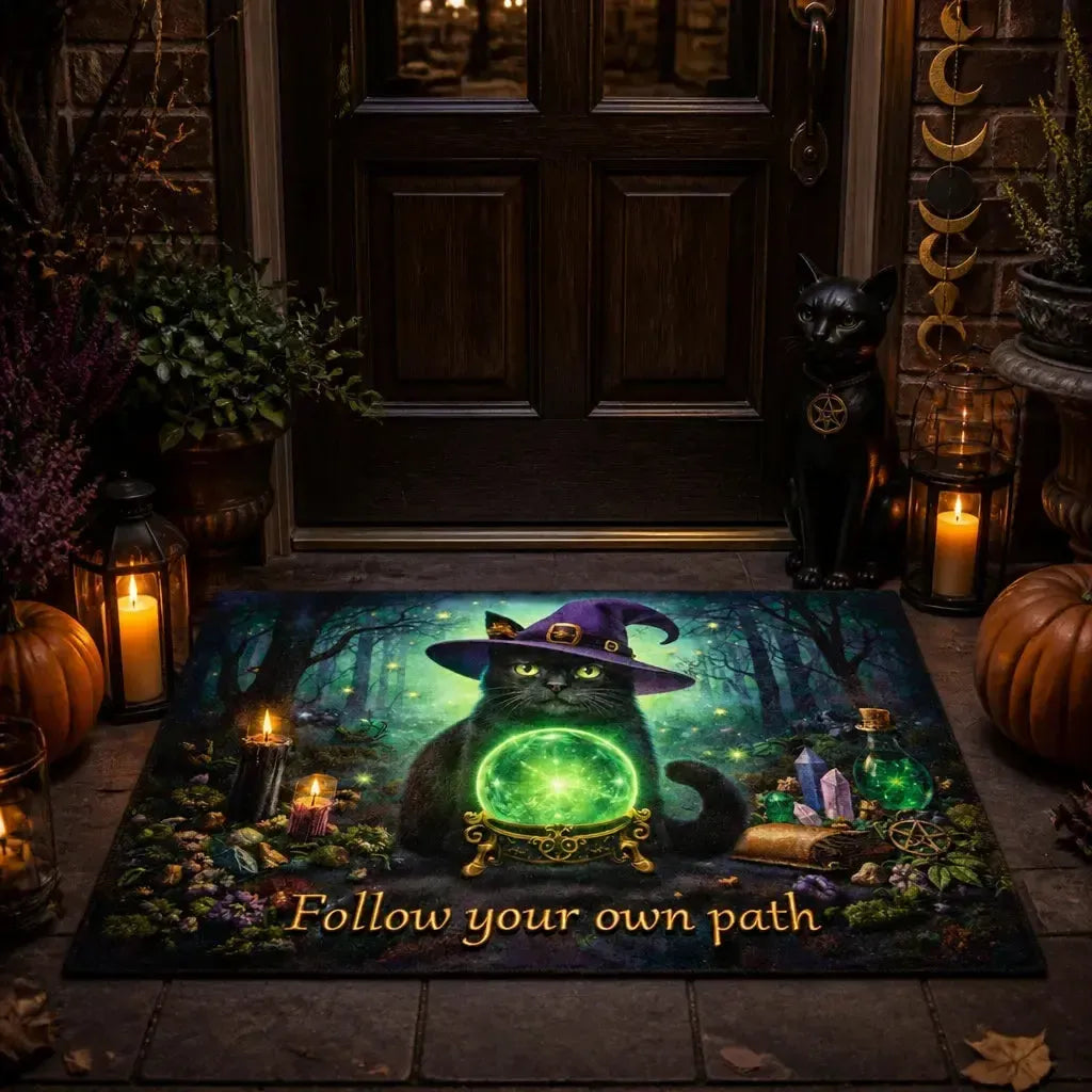 Witchy Black Cat Doormat – Spooky Halloween Welcome Mat for Gothic Entryway_mockup_1.webp