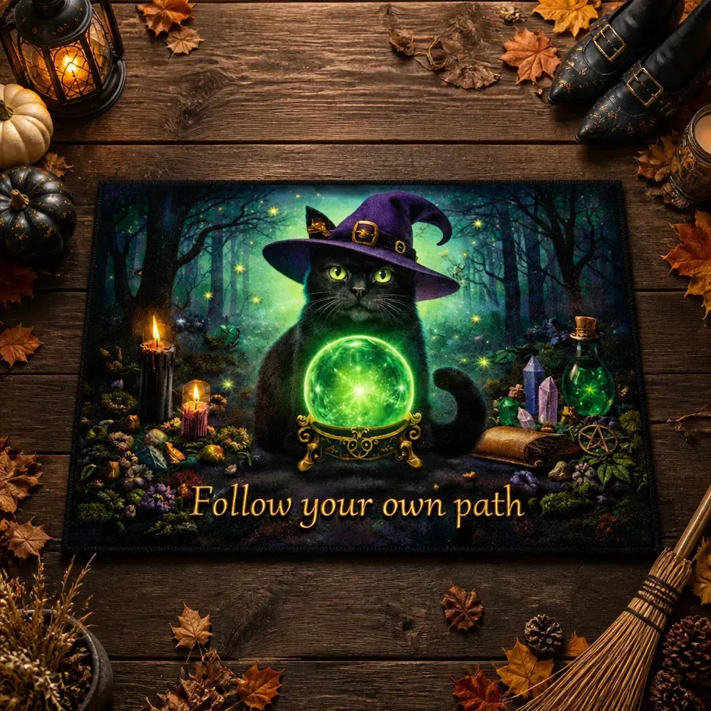 Witchy Black Cat Doormat – Spooky Halloween Welcome Mat for Gothic Entryway_mockup_3.webp