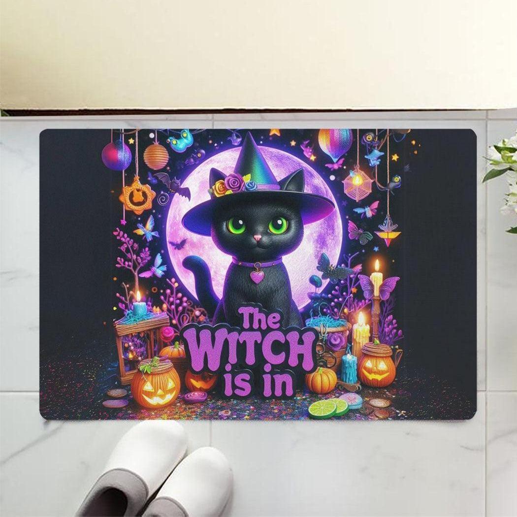 Witchy Black Cat Doormat for Halloween - Magic Moon Cat Doormat-MoonChildWorld