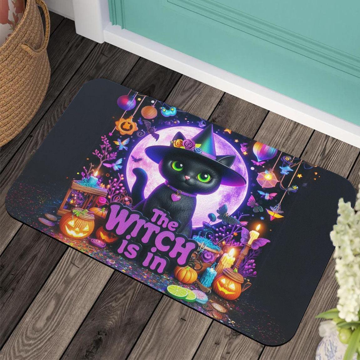 Witchy Black Cat Doormat for Halloween - Magic Moon Cat Doormat-MoonChildWorld