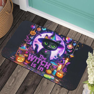 Witchy Black Cat Doormat for Halloween - Magic Moon Cat Doormat-MoonChildWorld