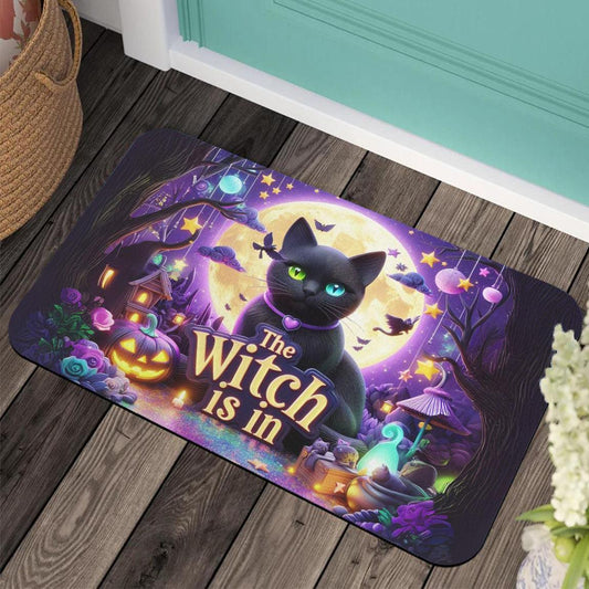 Witchy Black Cat Doormat for Halloween - Magic Moon Cat Doormat-MoonChildWorld