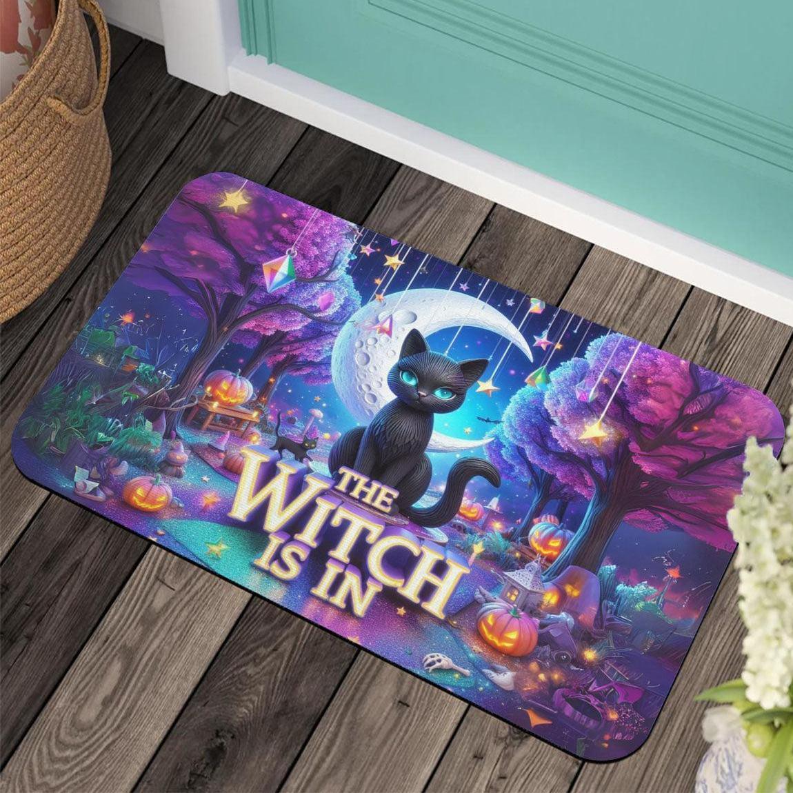 Witchy Black Cat Doormat for Halloween - Magic Moon Cat Doormat-MoonChildWorld