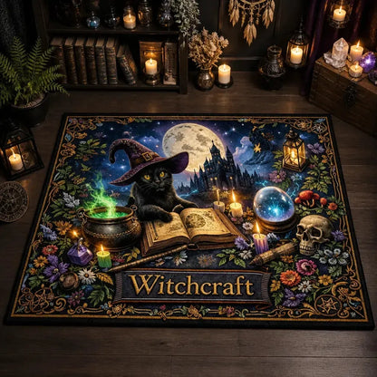 Witchy Black Cat Gothic Area Rug - Spooky Cat Carpet for Halloween_mockup_2.webp