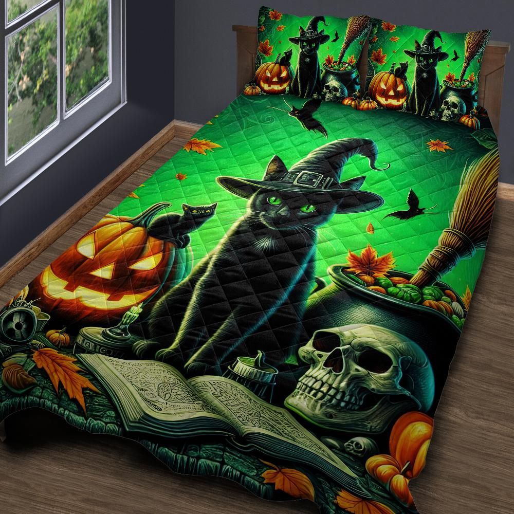 Witchy Black Cat Gothic Halloween Quilt Bedding Set-MoonChildWorld