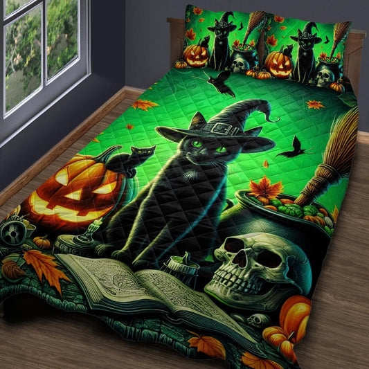 Witchy Black Cat Gothic Halloween Quilt Bedding Set-MoonChildWorld