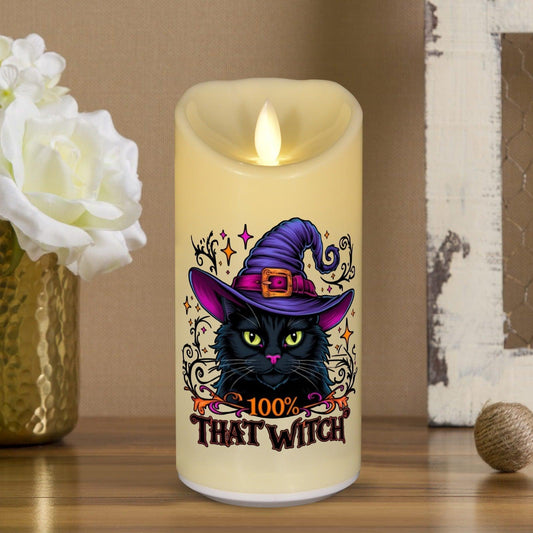 Witchy Black Cat Halloween Flameless LED Candle-MoonChildWorld
