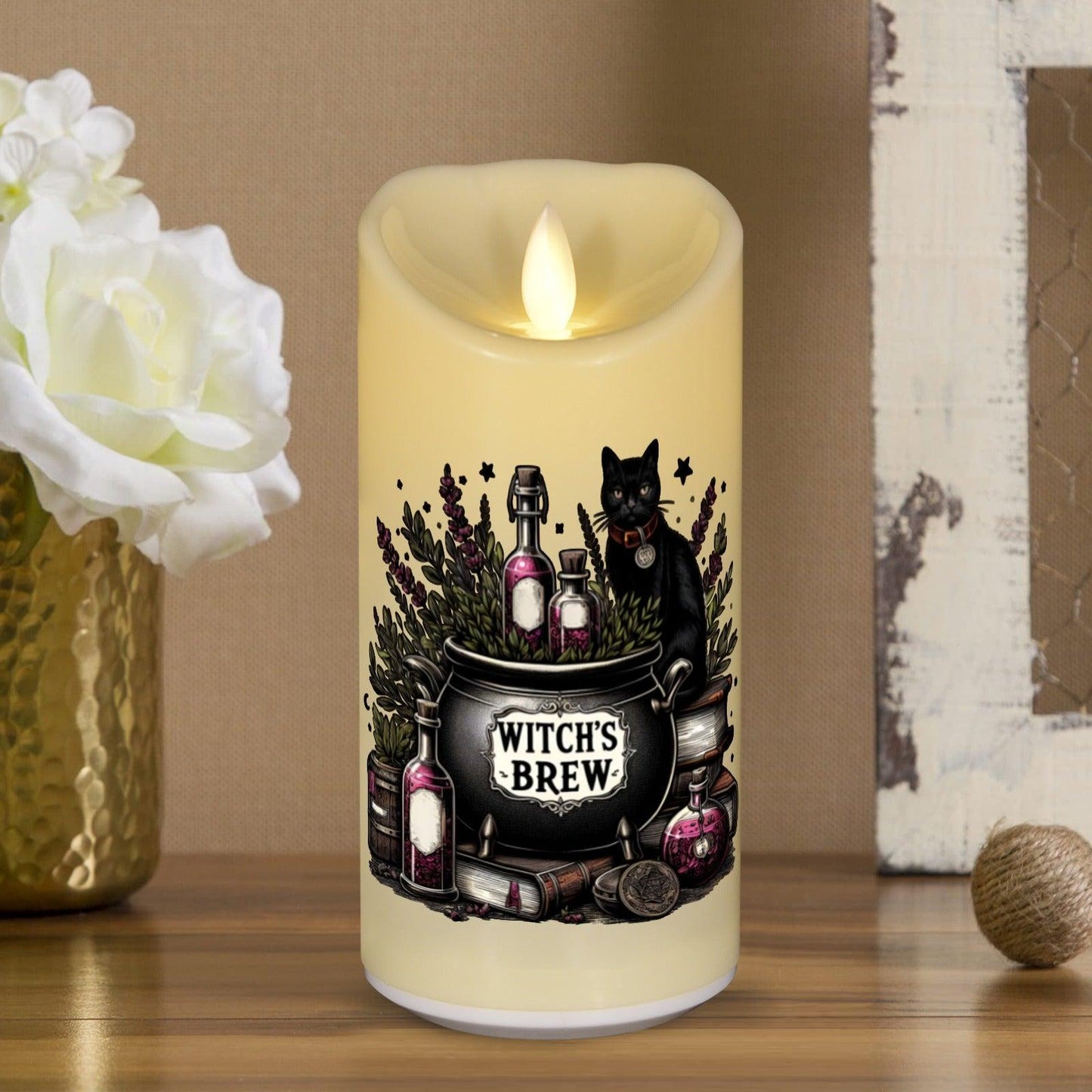 Witchy Black Cat Halloween Flameless LED Candle-MoonChildWorld