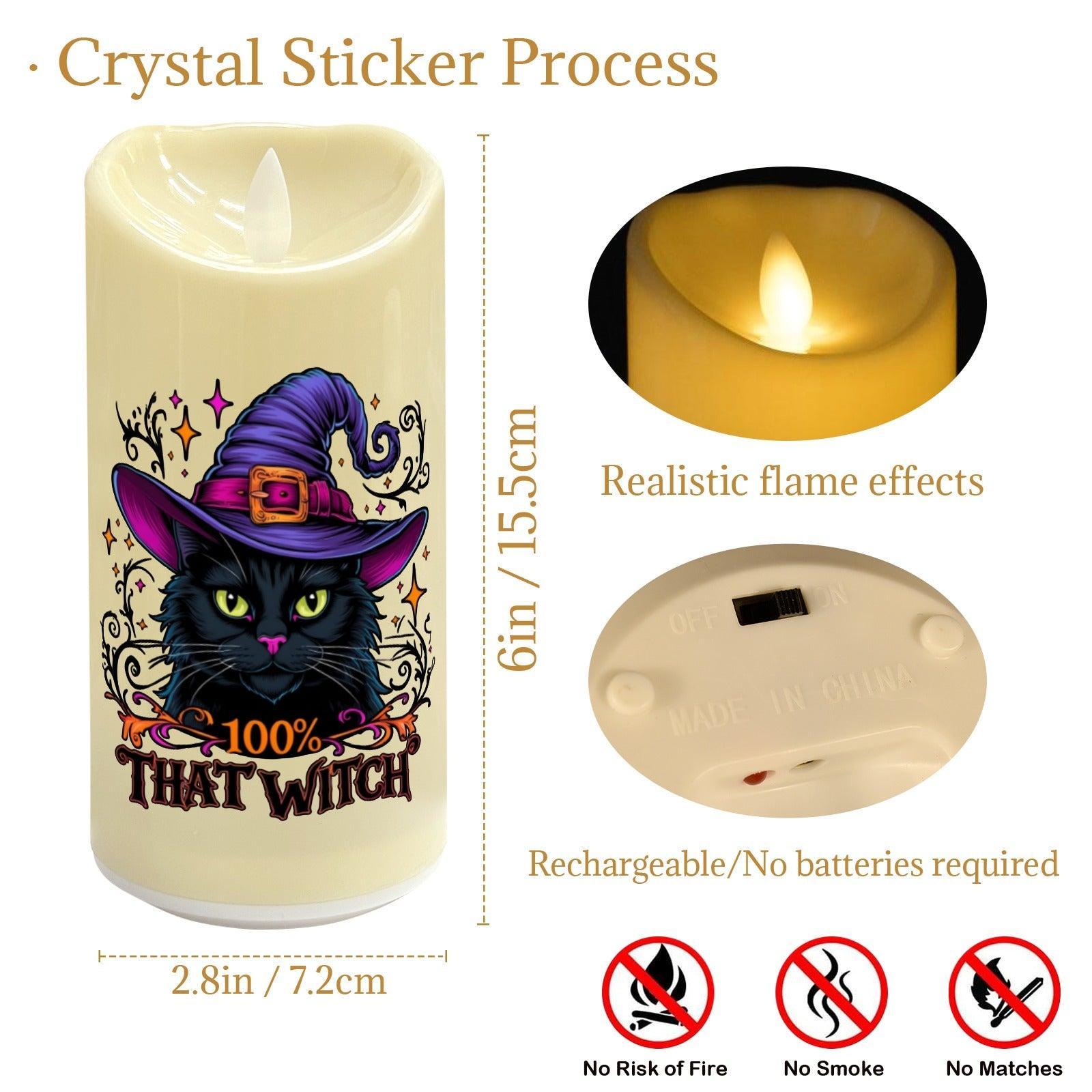 Witchy Black Cat Halloween Flameless LED Candle-MoonChildWorld