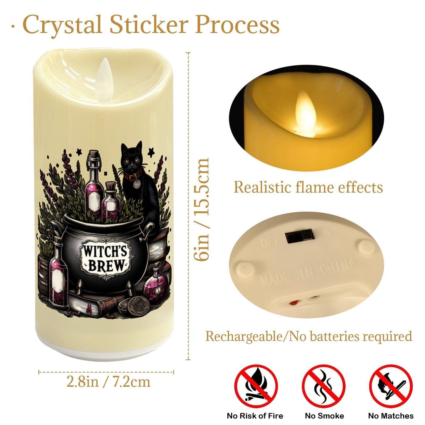 Witchy Black Cat Halloween Flameless LED Candle-MoonChildWorld