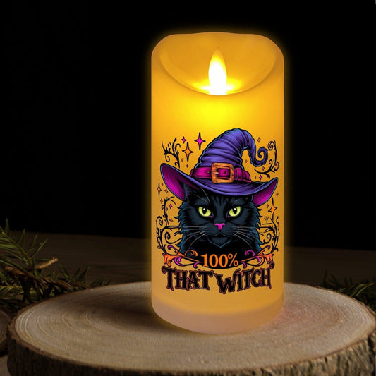 Witchy Black Cat Halloween Flameless LED Candle-MoonChildWorld