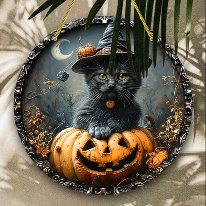 Witchy Black Cat Halloween Metal Sign Spooky Decor-MoonChildWorld