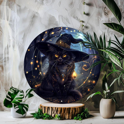 Witchy Black Cat Metal Sign Magic Cat Wall Sign-MoonChildWorld