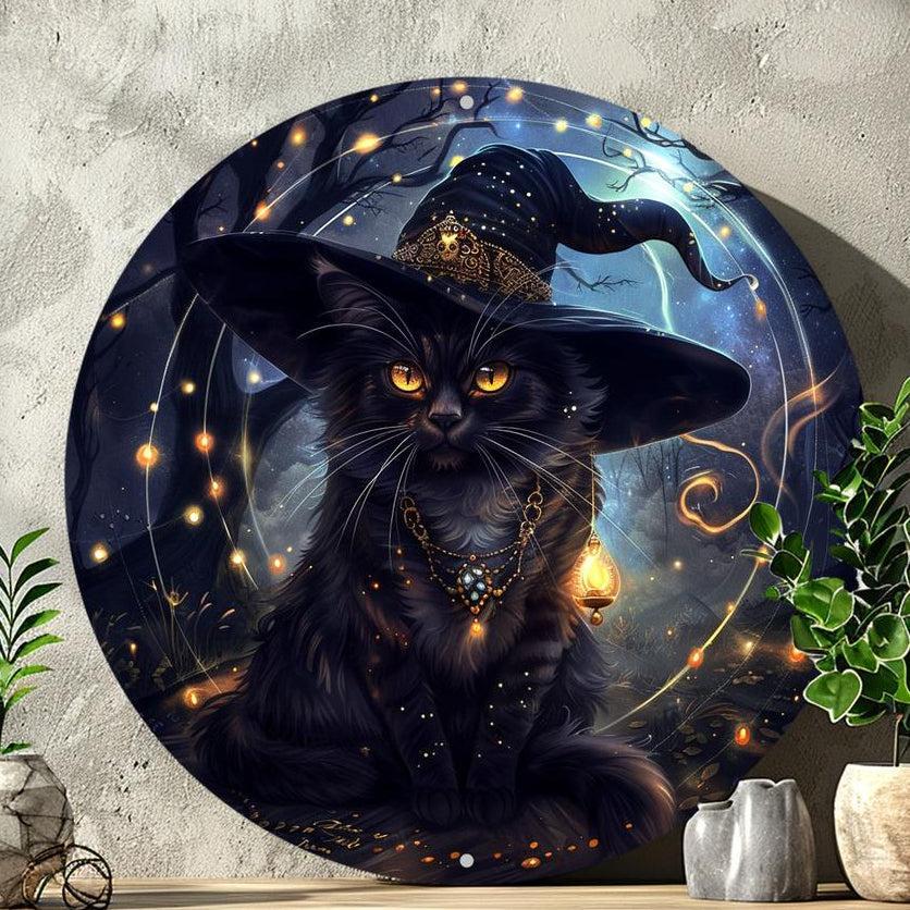 Witchy Black Cat Metal Sign Magic Cat Wall Sign-MoonChildWorld