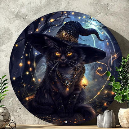 Witchy Black Cat Metal Sign Magic Cat Wall Sign-MoonChildWorld