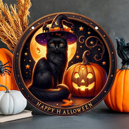 Witchy Black Cat Metal Sign Wall Art - Wiccan Halloween & Christmas Decor-MoonChildWorld