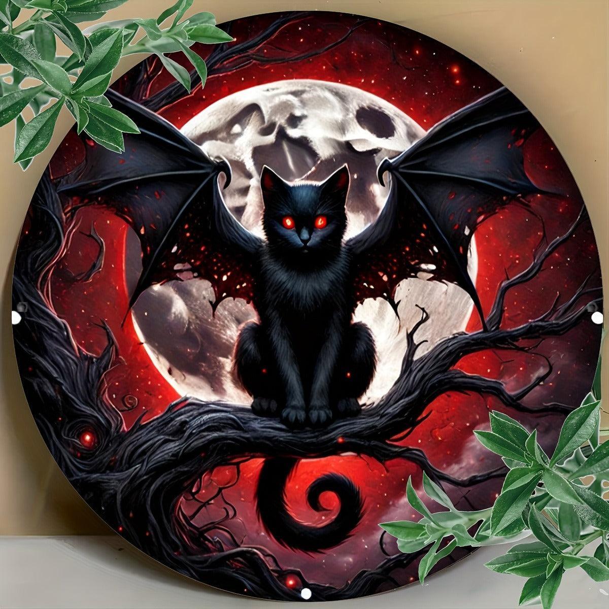 Witchy Black Cat Metal Sign Wall Art - Wiccan Halloween & Christmas Decor-MoonChildWorld