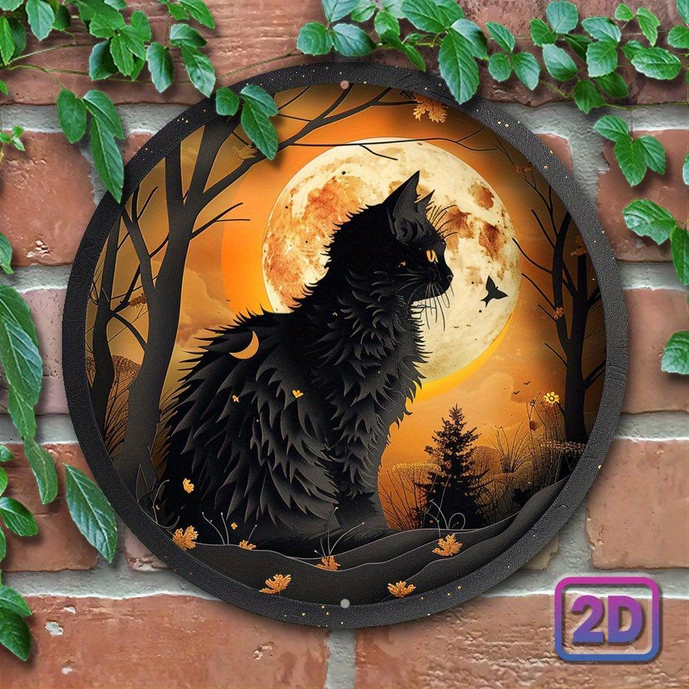 Witchy Black Cat Metal Sign Wall Art - Wiccan Halloween & Christmas Decor-MoonChildWorld