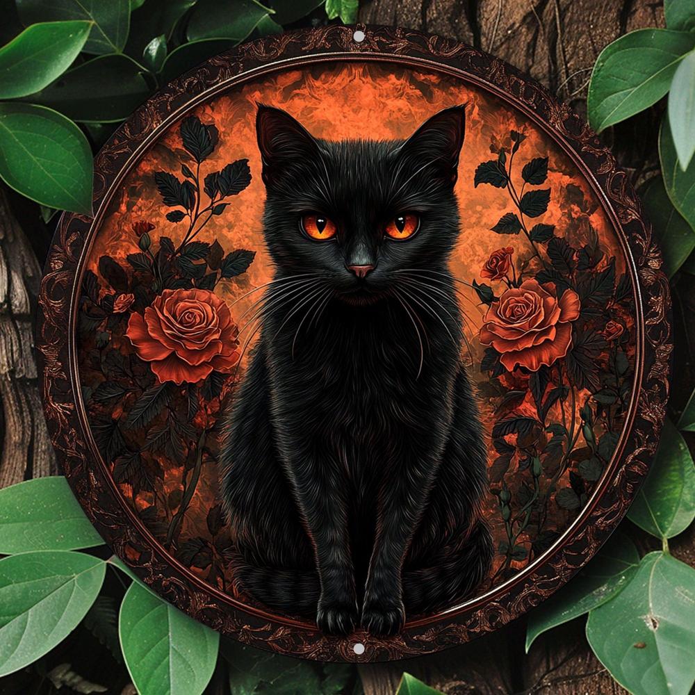 Witchy Black Cat Metal Sign Wall Art - Wiccan Halloween & Christmas Decor-MoonChildWorld