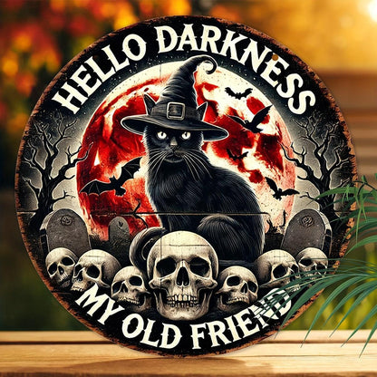 Witchy Black Cat Metal Sign Wall Art - Wiccan Halloween & Christmas Decor-MoonChildWorld