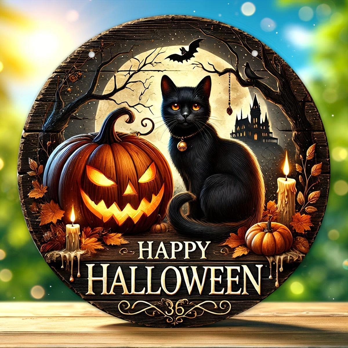 Witchy Black Cat Metal Sign Wall Art - Wiccan Halloween & Christmas Decor-MoonChildWorld