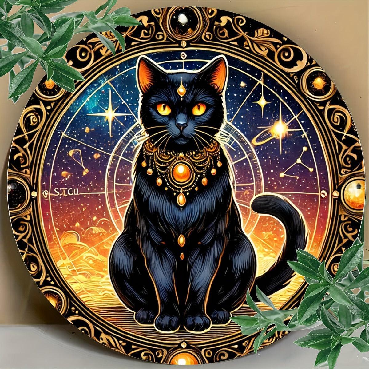 Witchy Black Cat Metal Sign Wall Art - Wiccan Halloween & Christmas Decor-MoonChildWorld