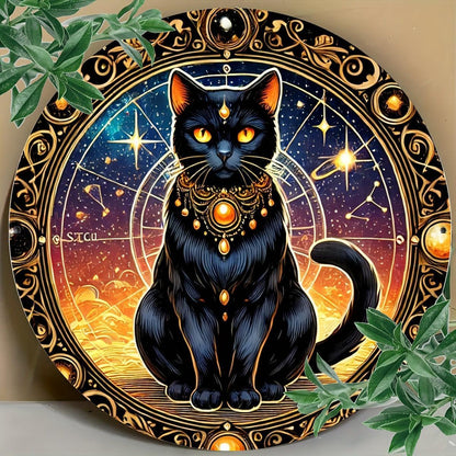 Witchy Black Cat Metal Sign Wall Art - Wiccan Halloween & Christmas Decor-MoonChildWorld