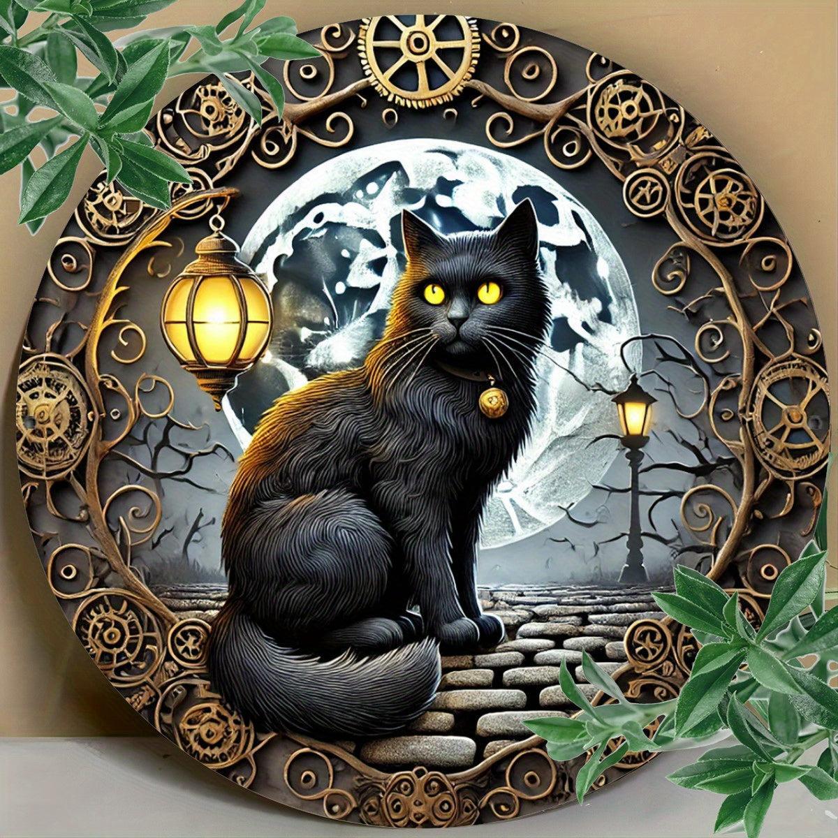 Witchy Black Cat Metal Sign Wall Art - Wiccan Halloween & Christmas Decor-MoonChildWorld