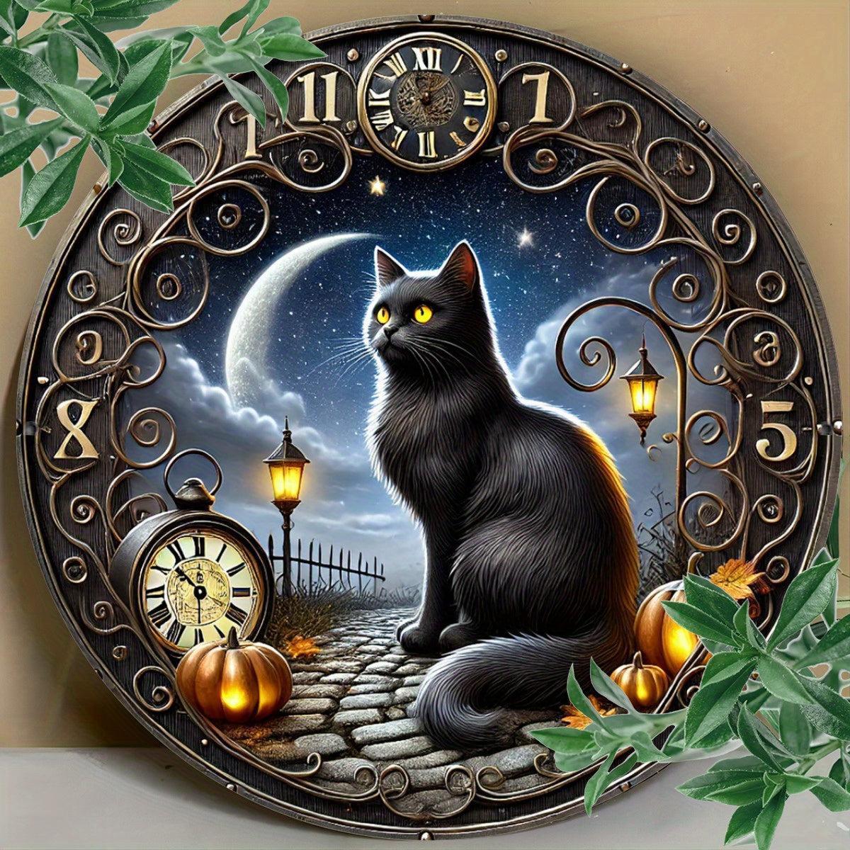 Witchy Black Cat Metal Sign Wall Art - Wiccan Halloween & Christmas Decor-MoonChildWorld