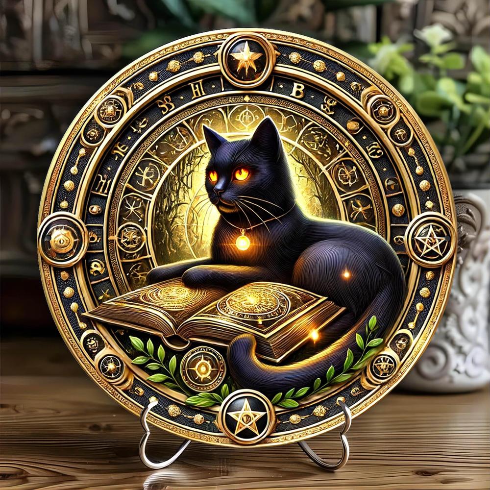 Witchy Black Cat Metal Sign Wall Art - Wiccan Halloween & Christmas Decor-MoonChildWorld