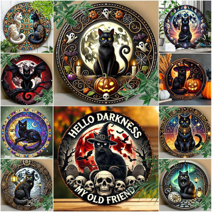 Witchy Black Cat Metal Sign Wall Art - Wiccan Halloween & Christmas Decor-MoonChildWorld