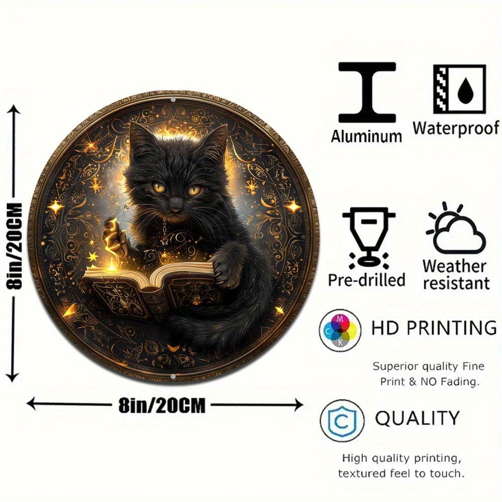 Witchy Black Cat Reading Book Metal Sign Magic Home Decor-MoonChildWorld