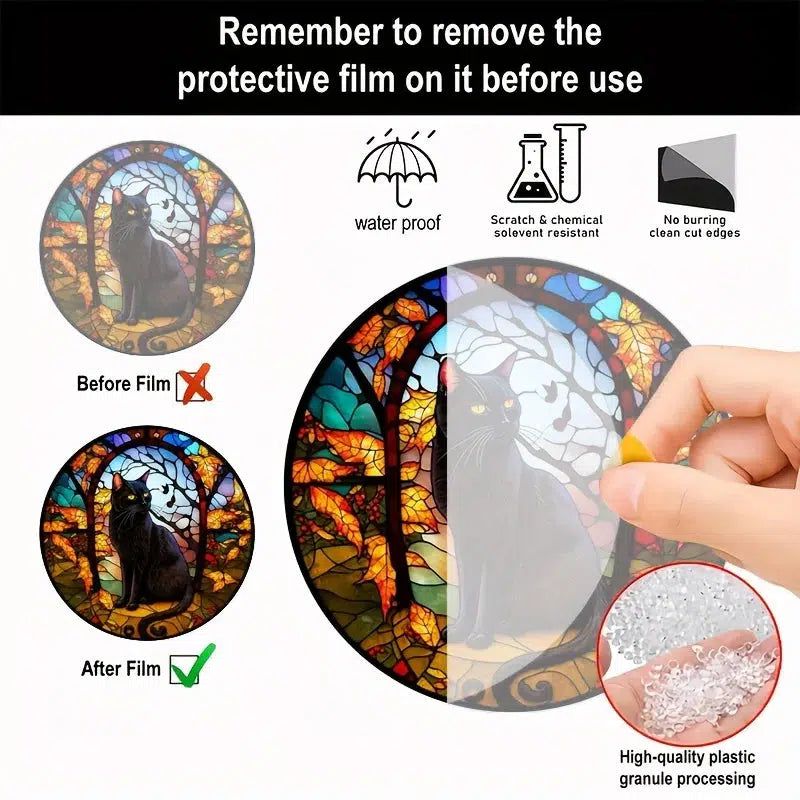 Witchy Black Cat Suncatcher Halloween Gothic Acrylic Round Sign-MoonChildWorld