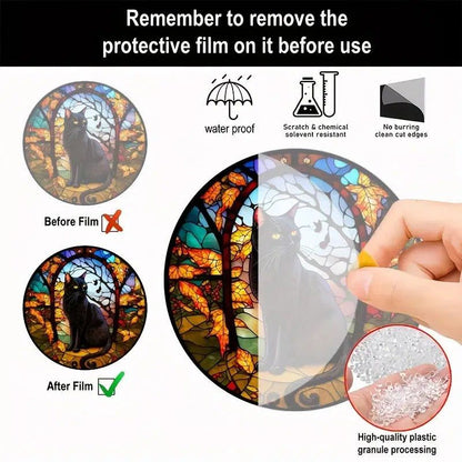 Witchy Black Cat Suncatcher Halloween Gothic Acrylic Round Sign-MoonChildWorld