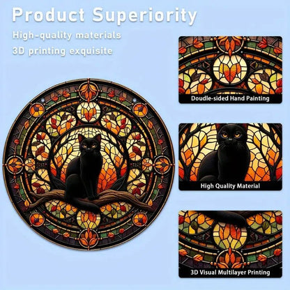 Witchy Black Cat Suncatcher Halloween Gothic Acrylic Round Sign-MoonChildWorld