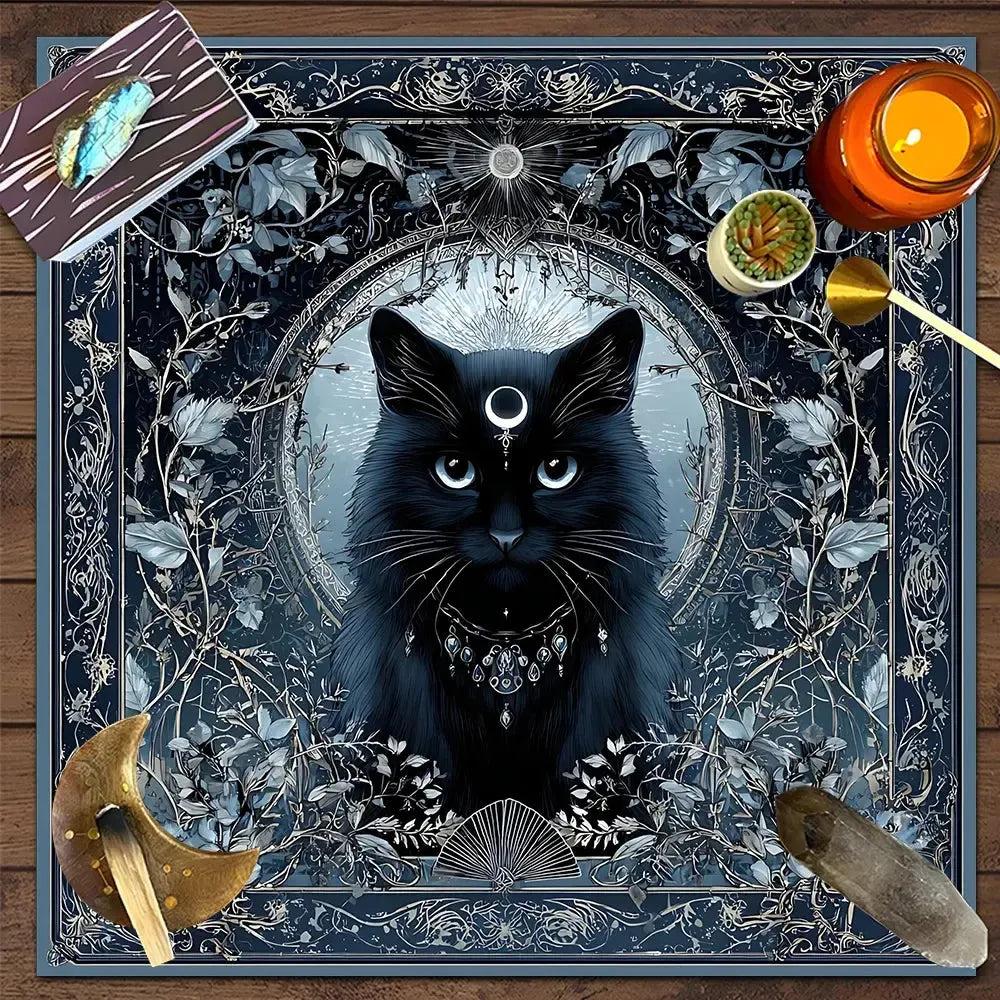 Witchy Black Cat Tarot Table Cloth Wicca Altar Cloth for Reading Divination-MoonChildWorld