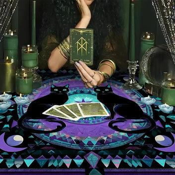 Witchy Black Cat Tarot Table Cloth Wicca Altar Cloth for Reading Divination-MoonChildWorld